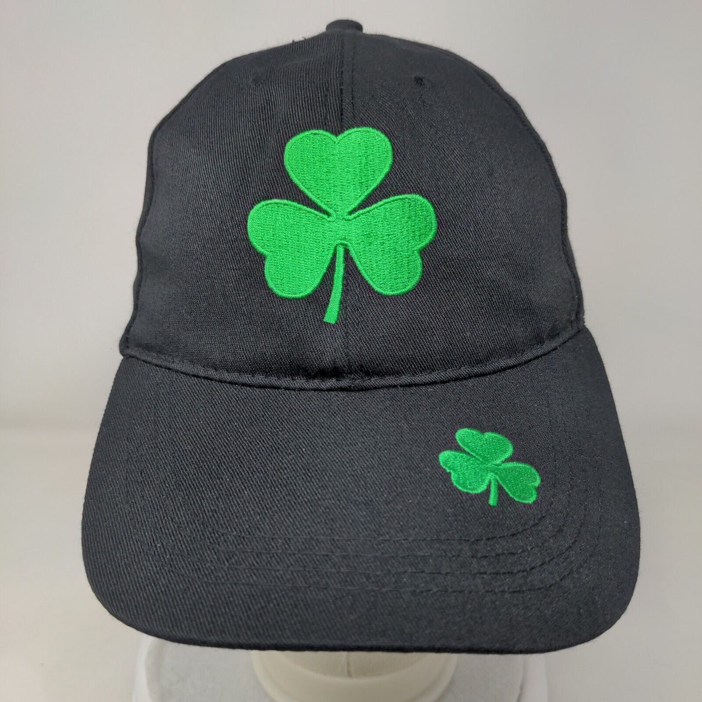 Clover Leaf Slideback Hat Black One Size Adjustable Embroidered Shamrock