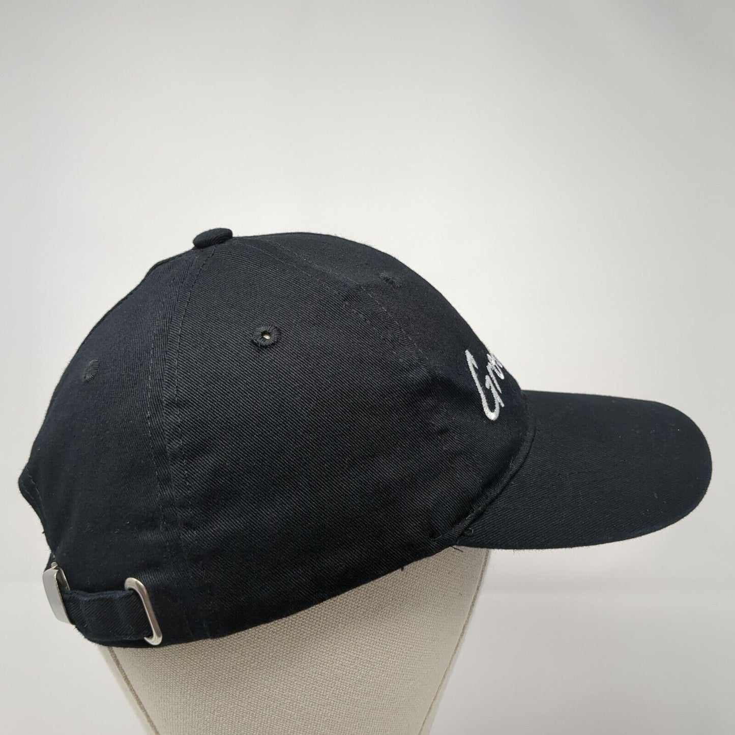 Groomsman Slideback Hat Black One Size Adjustable Embroidered Vented Holes