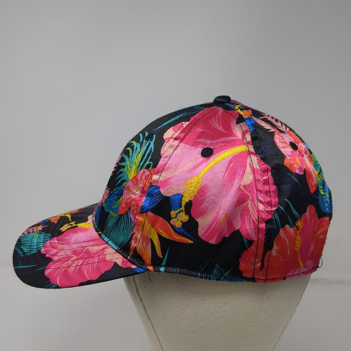 Baseball Cap Black One Size Floral Tropical Hibiscus All Over Print Pattern Hat