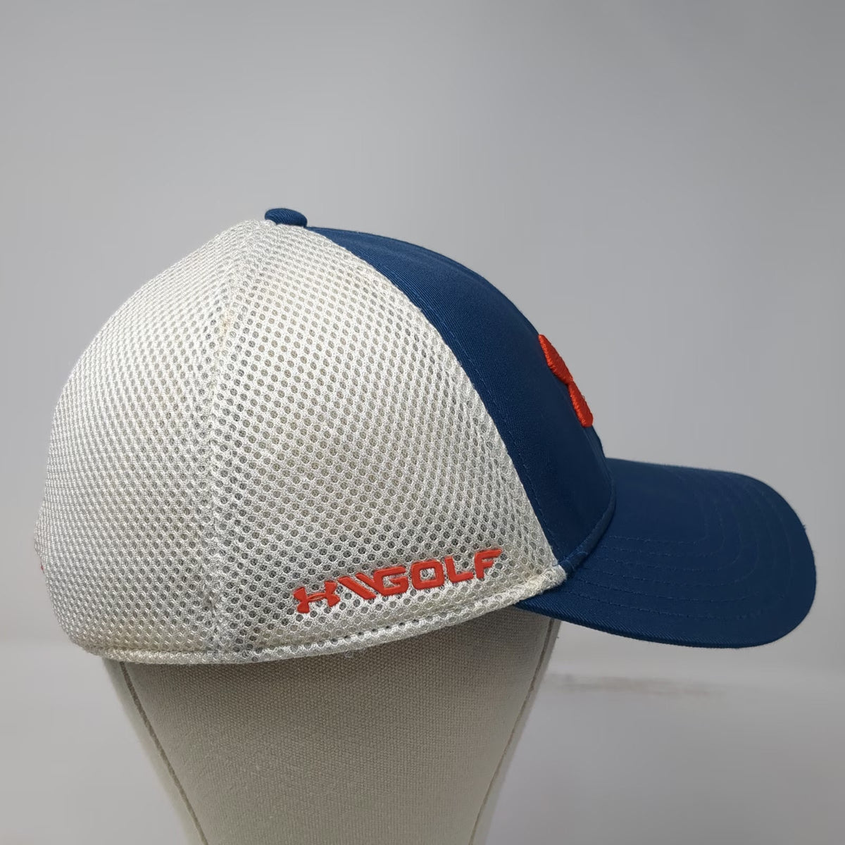 Under Armour Baseball Cap Blue L X-Golf Mesh Back Stretch Fit Hat Orange Logo