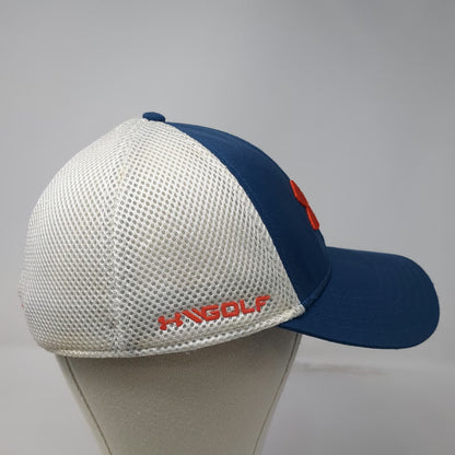 Under Armour Baseball Cap Blue L X-Golf Mesh Back Stretch Fit Hat Orange Logo