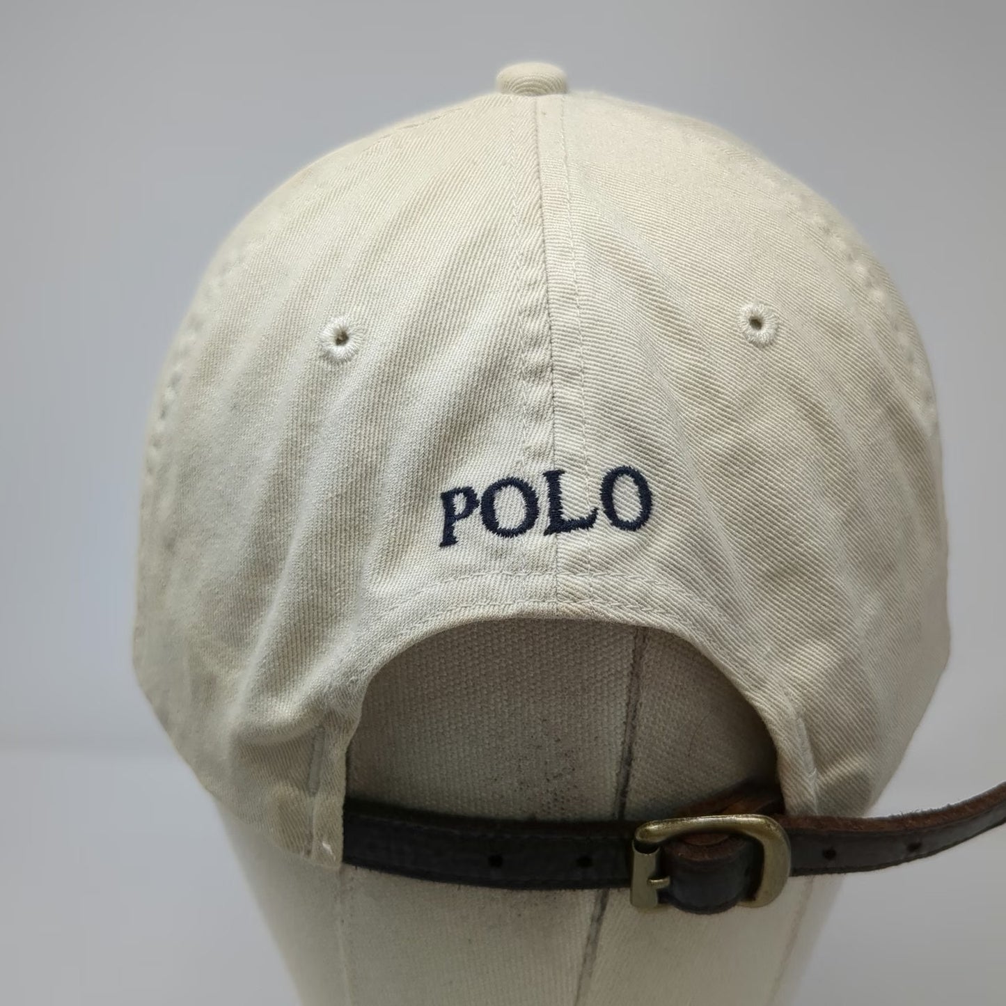 Polo Ralph Lauren Baseball Cap Beige One Size Leather Strapback Pony Logo Hat