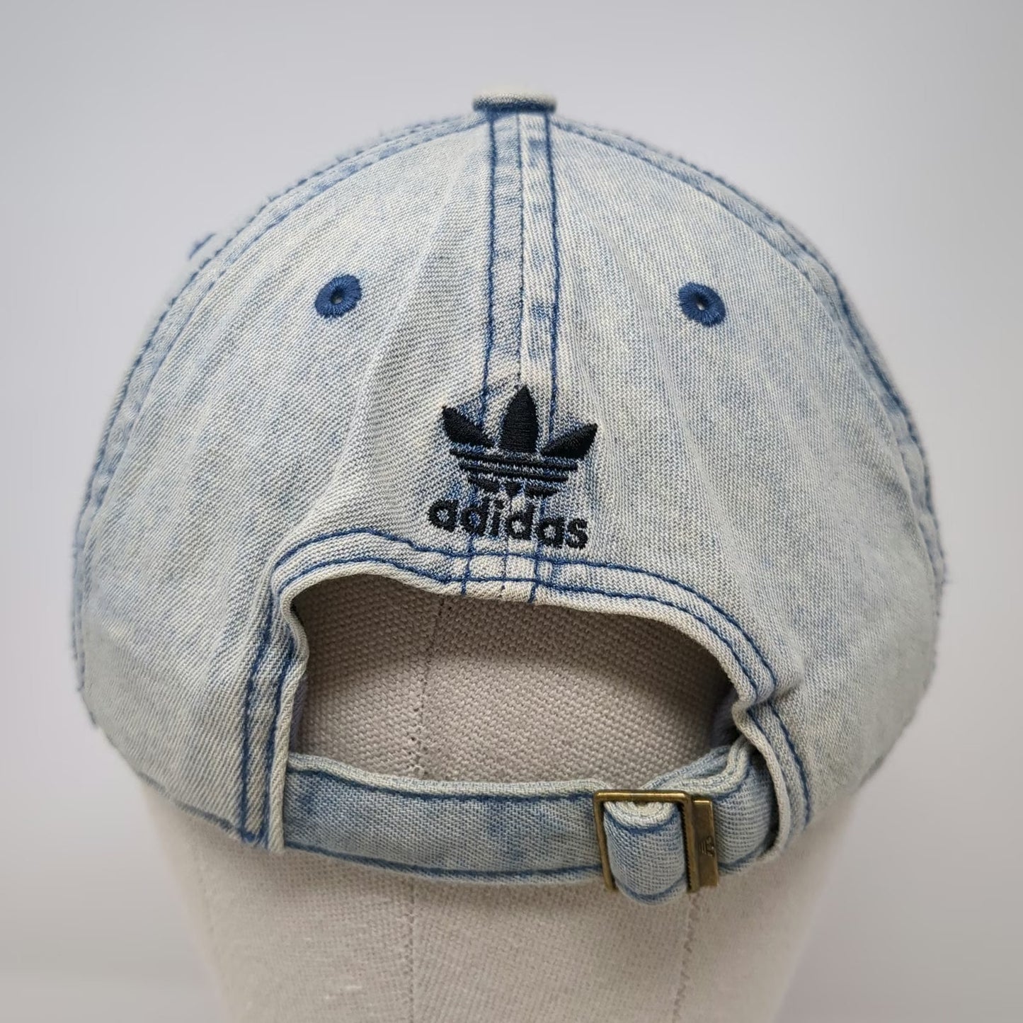 Adidas Baseball Cap Blue One Size Denim Trefoil Logo Slideback Acid Wash Hat