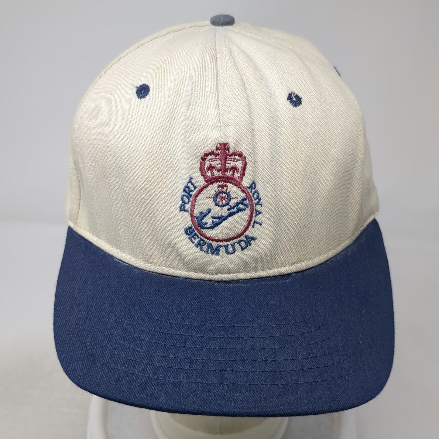 Cloverdale Snapback Beige Blue One Size Port Royal Bermuda Crest Logo Hat USA