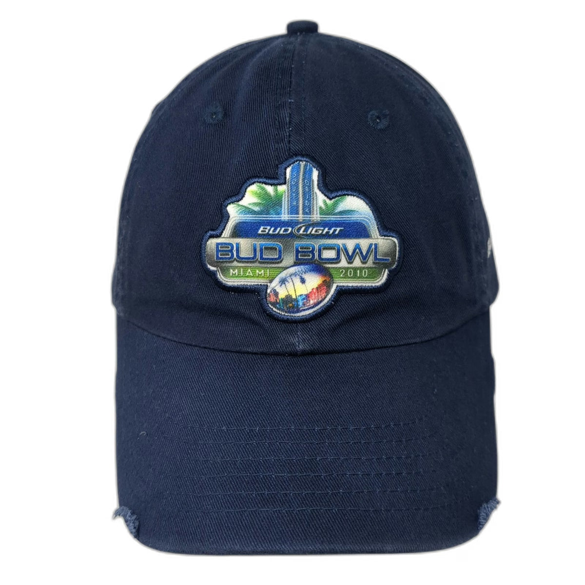 Bud Light Bud Bowl Miami 2010 Hat Blue One Size Distressed Baseball Cap Graphic