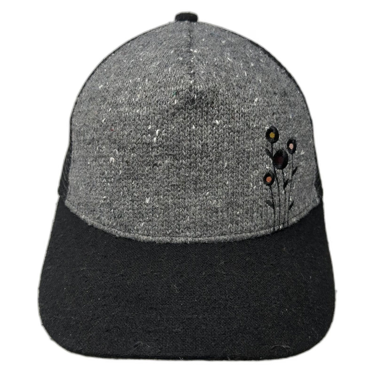 Pistil Trucker Hat Black One Size Floral Embroidery Wool Blend Mesh Snapback