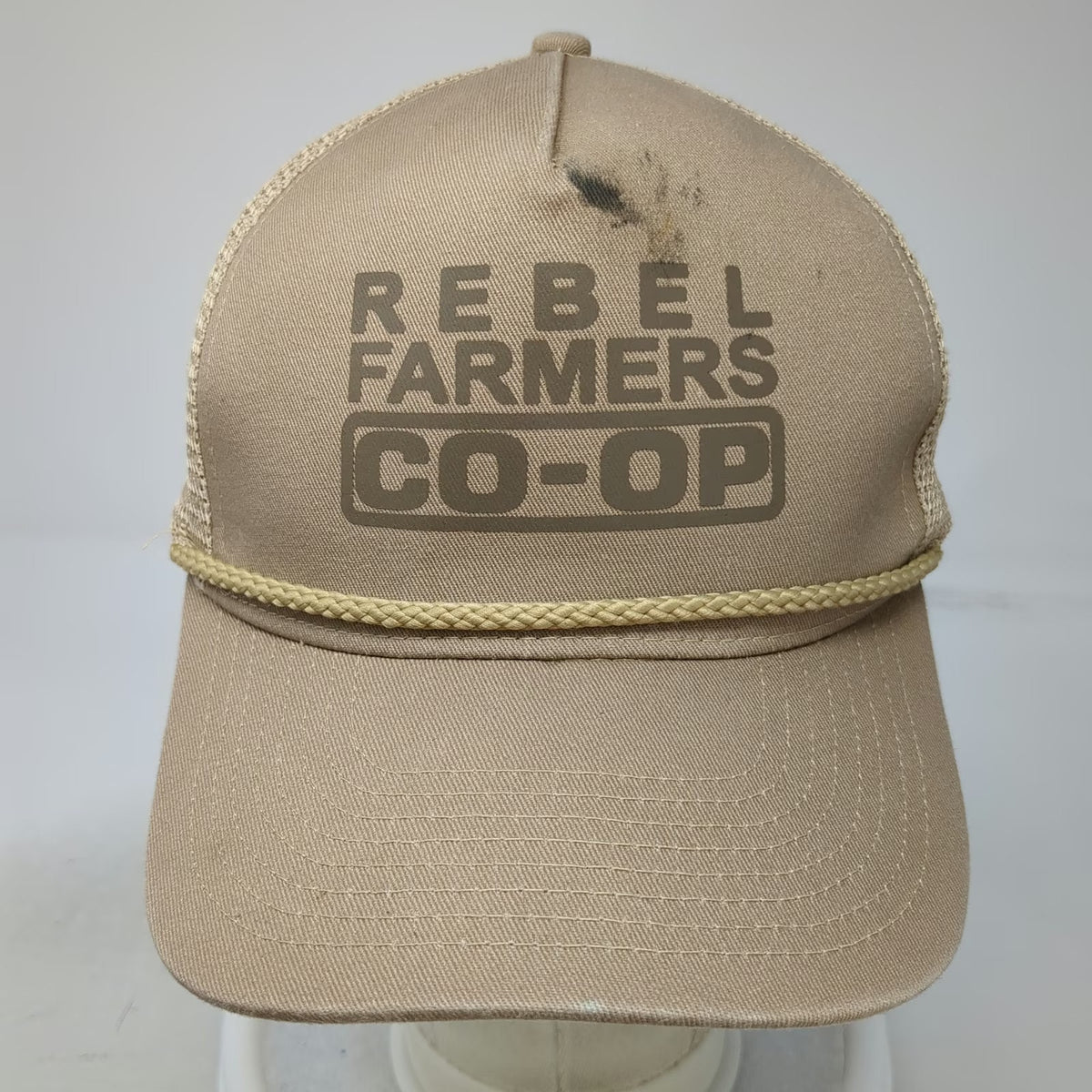 Cobra Rebel Farmers Co-Op Trucker Hat Beige One Size Snapback Rope Mesh