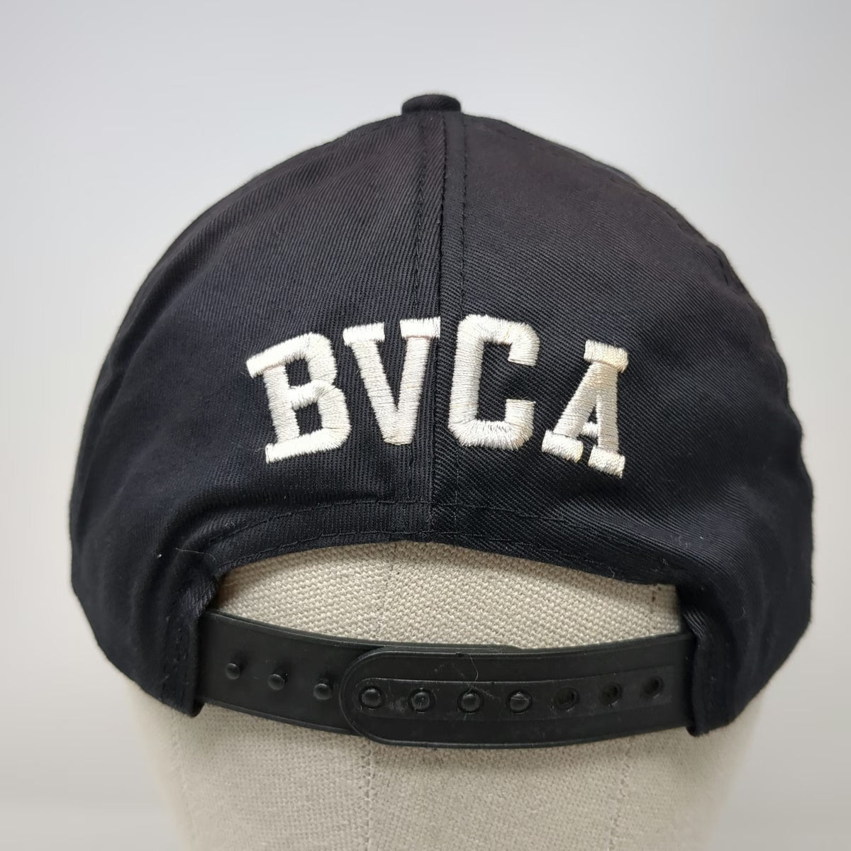 Romana Black Snapback Hat One Size BVCA Embroidered Business Logo Work Cap