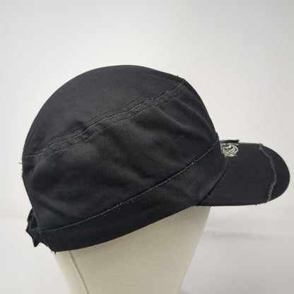 Zancap Army Cap Black One Size Distressed Cross Rhinestone Scroll Cotton Hat