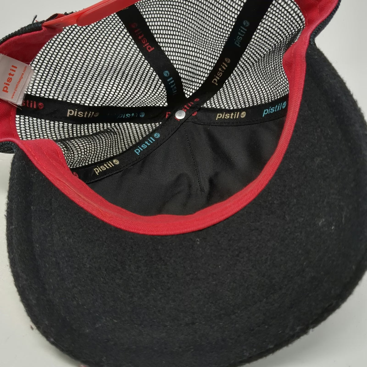 Pistil Trucker Hat Black One Size Knit Front Snapback Mesh Back Striped Wool