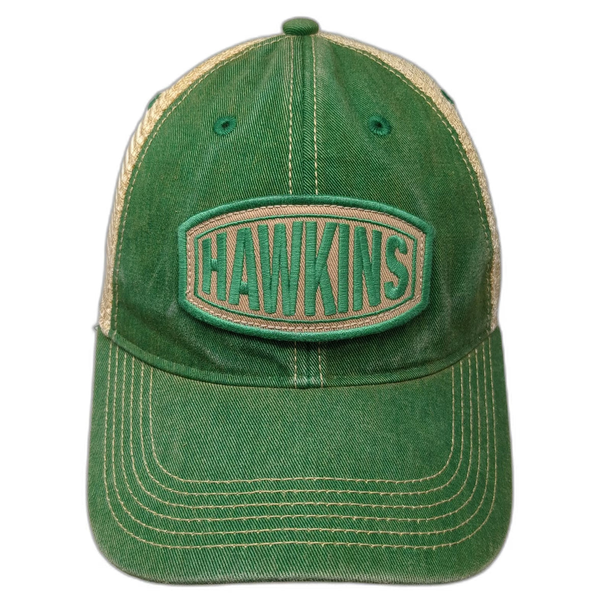 Legacy Trucker Hat Green Beige One Size Hawkins Patch Mesh Snapback Curved Brim