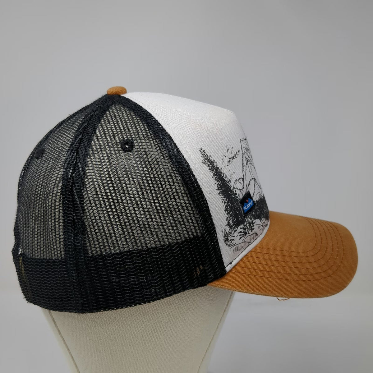 KAVU Trucker Hat Orange White Mountain One Size Mesh Snapback Outdoor Cap
