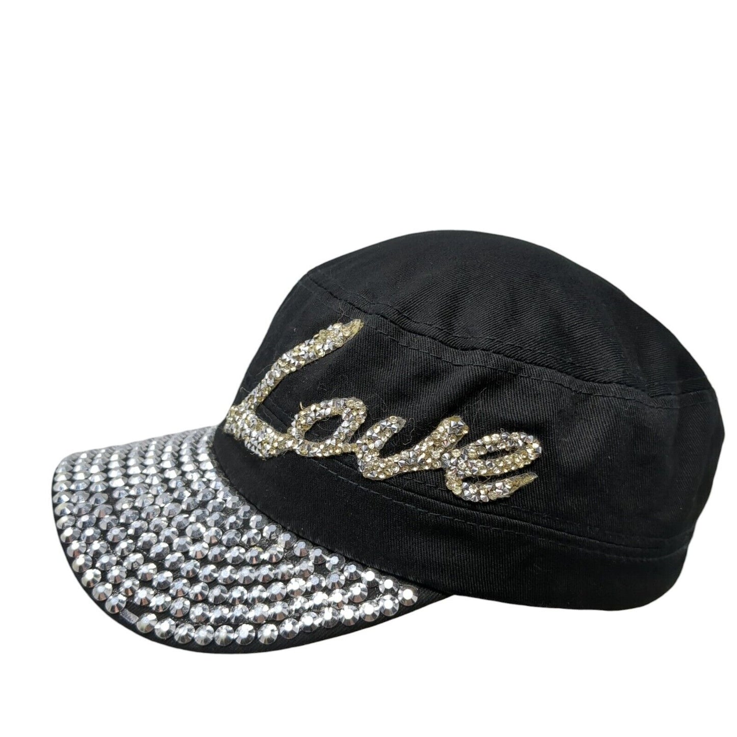 Love Strapback Cadet Army Cap Black One Size Rhinestone Bling Something Special