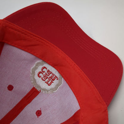 MJ Corp Baseball Cap Red One Size Over 50 Years Of Can Can Logo Strapback Hat