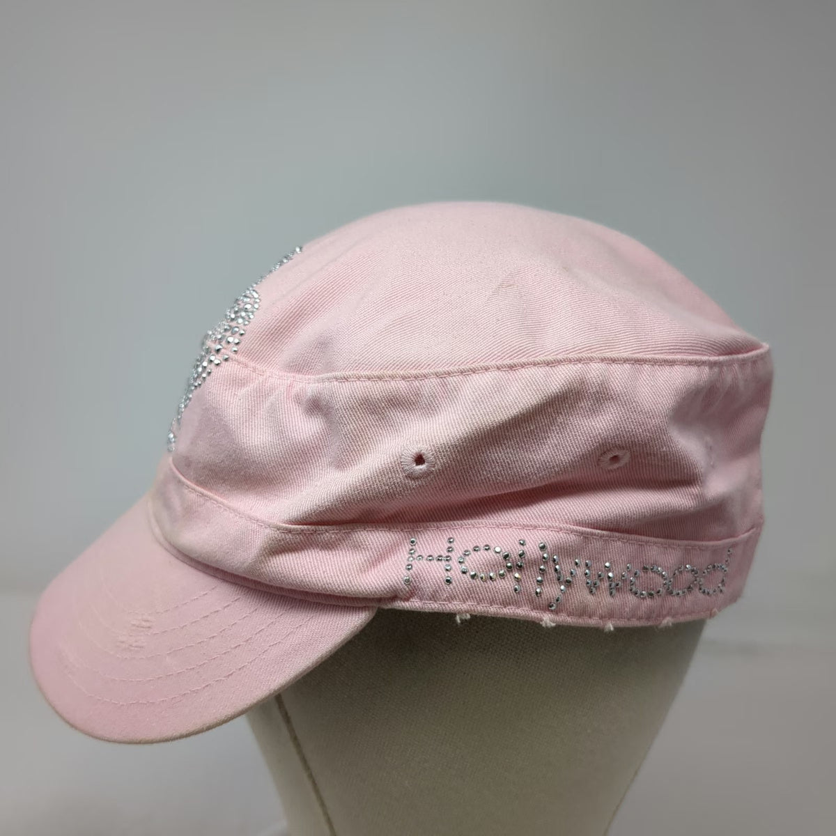 HG Army Cap Pink One Size Rhinestone Crown Hollywood Strapback Cotton Hat