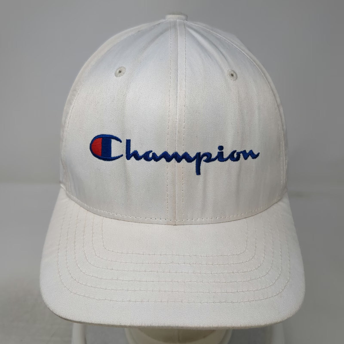Champion Baseball Cap White XL Fitted Flexfit Embroidered Script Logo Hat
