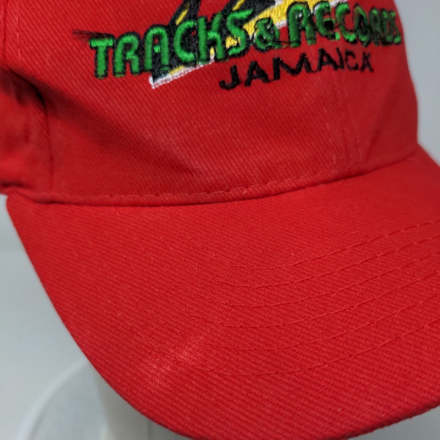 Tracks & Record Jamaica Slideback Hat Red One Size Adjustable Embroidered