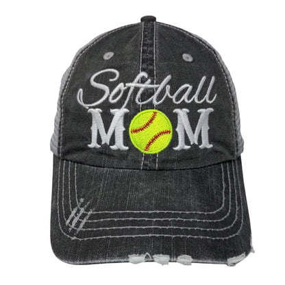 Softball Mom Strapback Trucker Hat Gray OSFA Adjustable Mesh Back Distressed