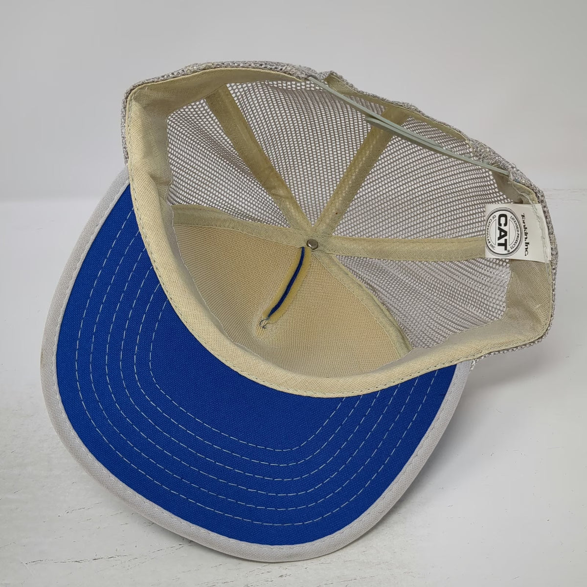 Caterpillar Trucker Hat Blue Forklift Snapback Mesh Rope Tonkin Inc Vintage 90's