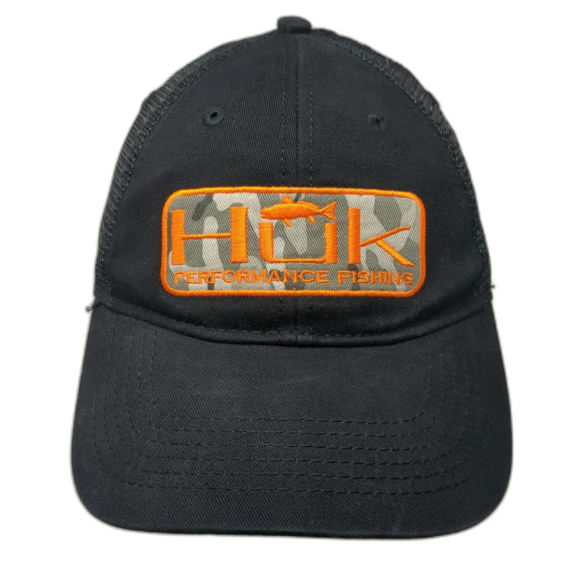 Huk Trucker Hat Black One Size Performance Fishing Mesh Snapback Camo Patch