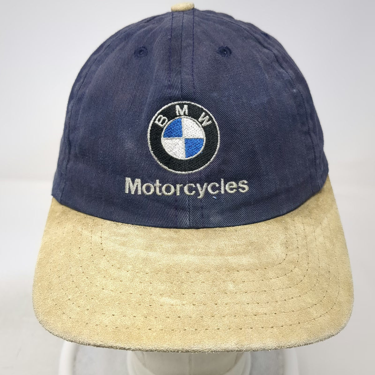 BMW Baseball Cap Blue One Size Leather Strap Suede Brim Motorcycles Logo hat