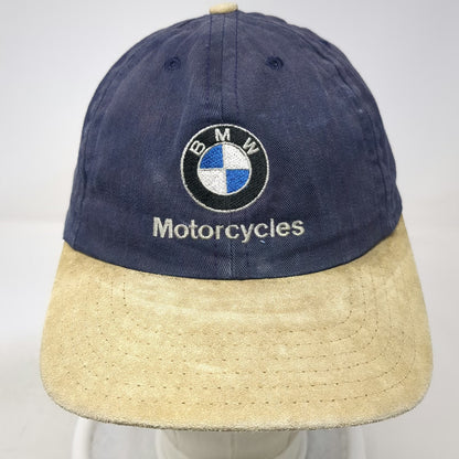 BMW Baseball Cap Blue One Size Leather Strap Suede Brim Motorcycles Logo hat