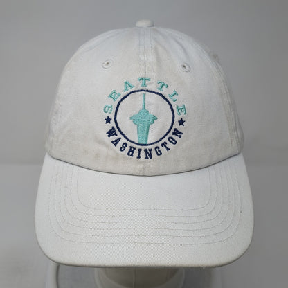 Seattle Washington Strapback Baseball Cap White OS Adjustable Embroidered DMR