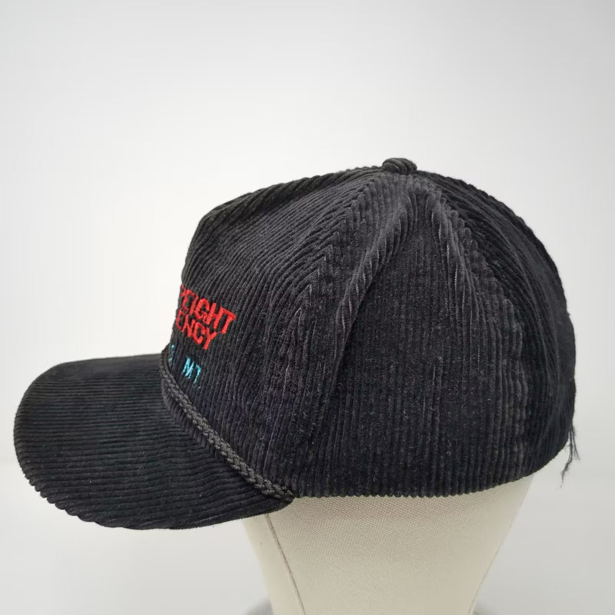 Black Corduroy 5 Panel Hat Freight Agency Billings MT Rope USA Embroidered OS