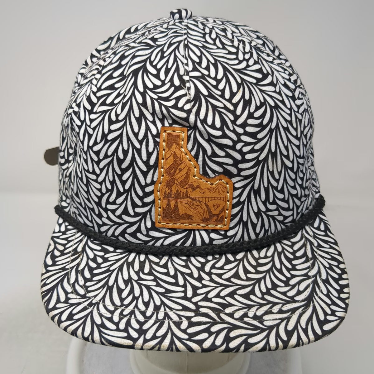 Imperial 5 Panel White Black Idaho Leather Patch Rope Cord One Size Hat