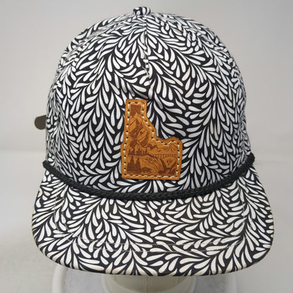 Imperial 5 Panel White Black Idaho Leather Patch Rope Cord One Size Hat