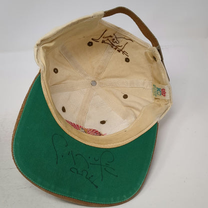 KC Baseball Cap Beige Brown Suede Brim Slideback Hat Embroidered Cat Pyramid