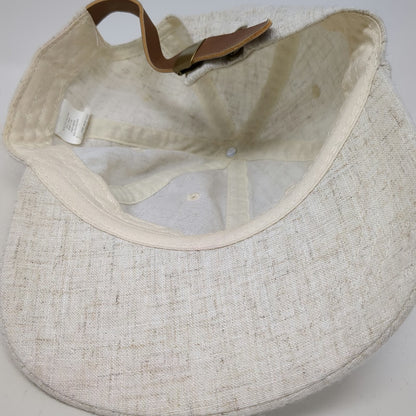 Baseball Cap Beige One Size Linen Blend Leather Strapback Hat Plain Textured