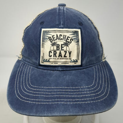 Surf Style Baseball Cap Blue One Size Beaches Be Crazy Mesh Strapback Patch Hat