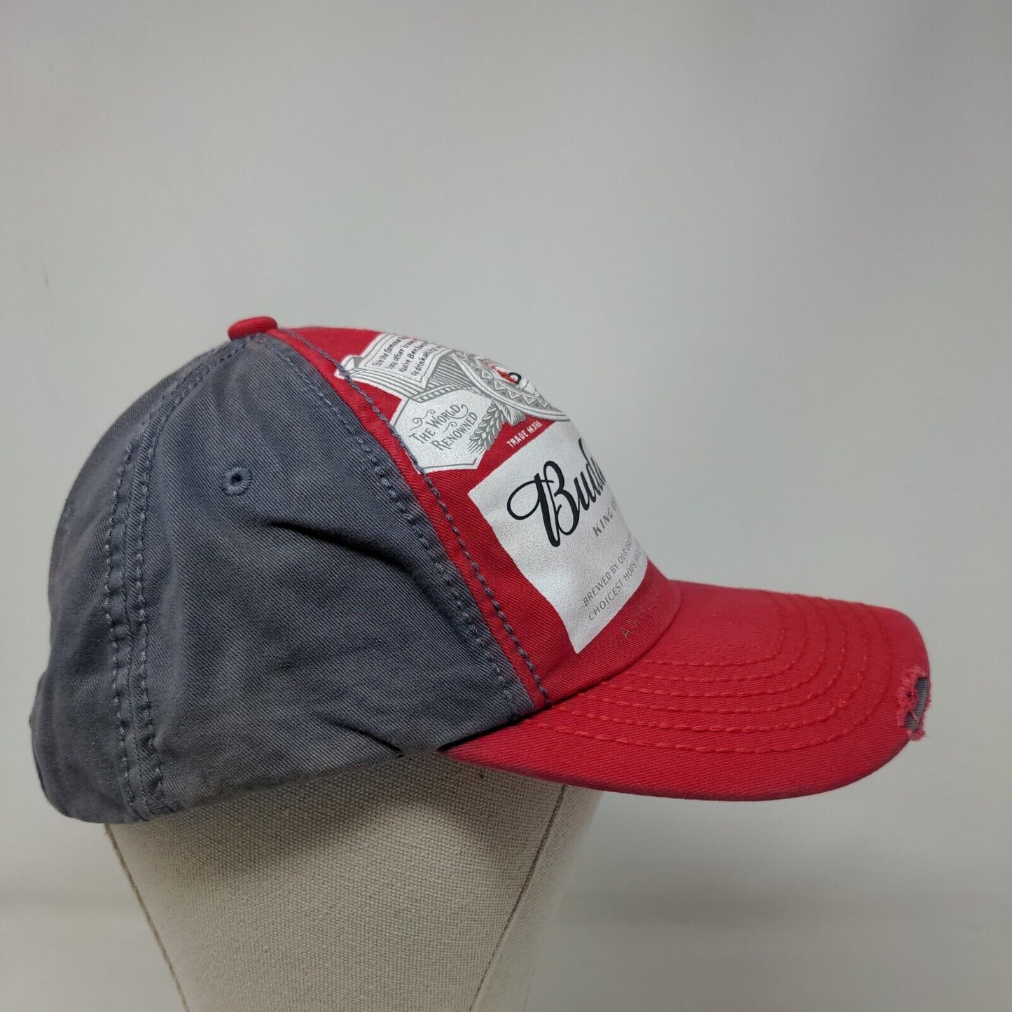 Budweiser King of Beers Strapback Hat Multicolor OSFA Distressed Vented Holes