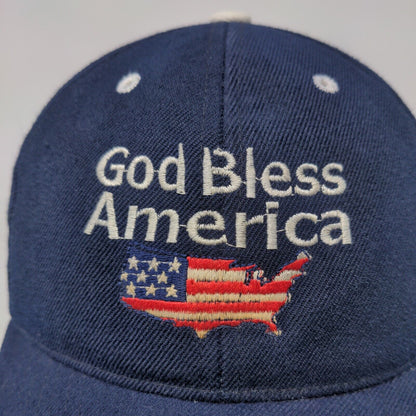 God Bless America Strapback Hat Blue OSFA Adjustable Embroidered Patriotic CAP