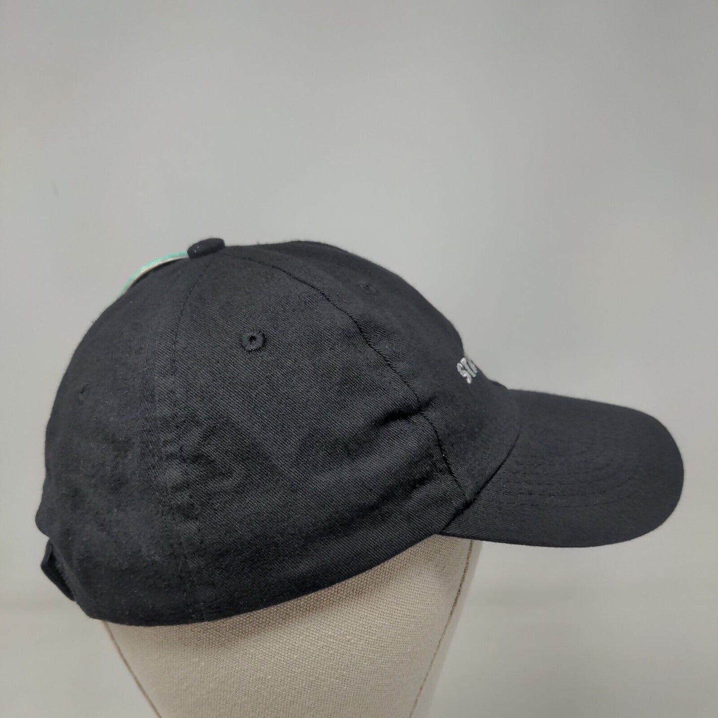 Starbucks Strapback Hat Black OS Adjustable Embroidered Vented Holes 6 Panel