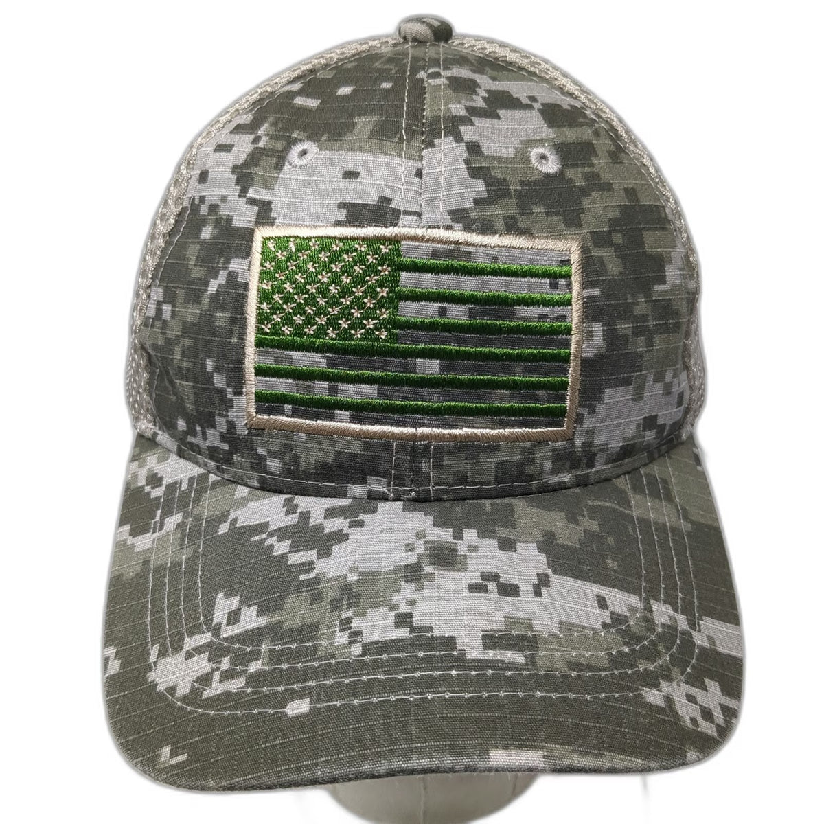 Green Camo Baseball Cap One Size Mesh Back American Flag Strapback Tactical Hat