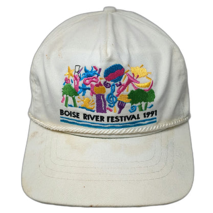 5 Panel White Boise River Festival 1991 Rope Slideback Made in USA Hat Vintage