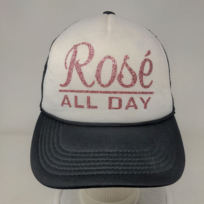 Rose All Day Snapback Trucker Hat Black OSFA Adjustable Mesh Back Rope