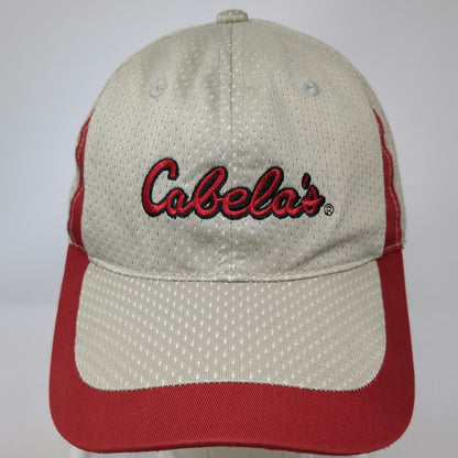 Cabela's Baseball Cap Beige Red Black One Size Mesh Strapback Hat Outdoor Logo