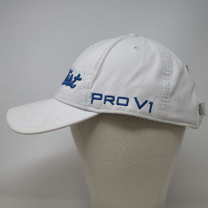 Titleist Baseball Cap White Blue One Size Pro V1 FootJoy Slideback Golf Hat