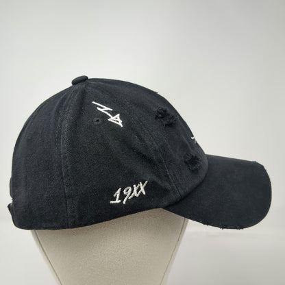 Black Baseball Cap OS Distressed Metal Rings Embroidery Slideback Hat Cotton