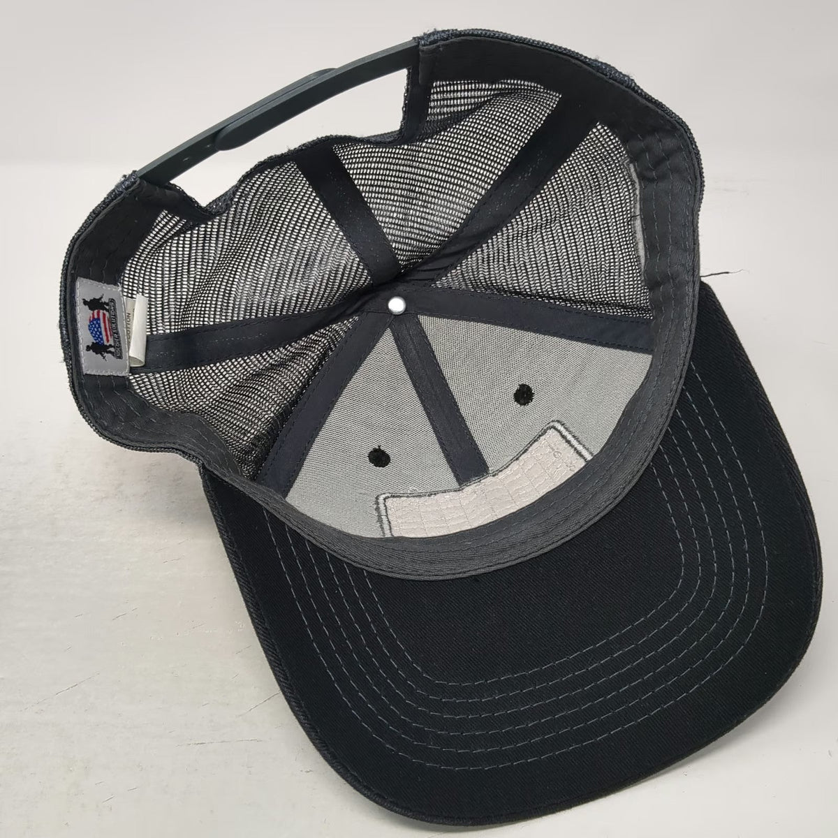 Soldier Solutions Trucker Hat Black OSFM Mesh Back Front Logo Side Flag Patch
