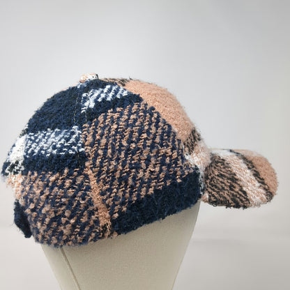 David and Young Baseball Cap Beige Blue White Yellow One Size Bouclé Plaid Hat