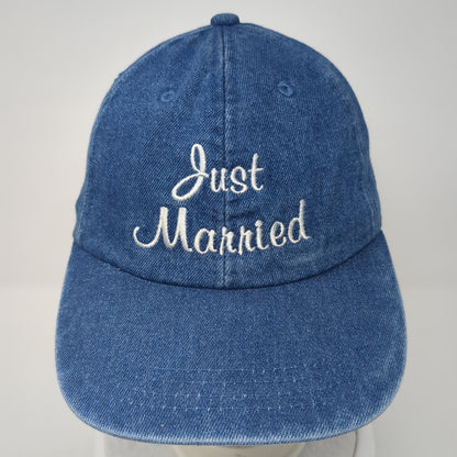 Just Married Slideback Hat Blue One Size Adjustable Embroidered Denim