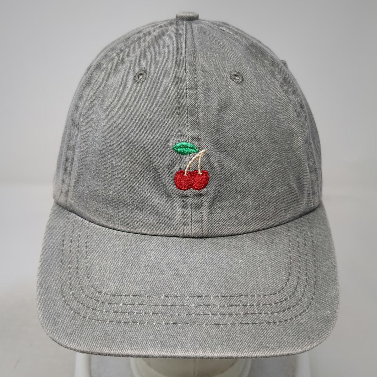 Headlines Baseball Cap Gray One Size Cherry Embroidery Adjustable Washed Cotton