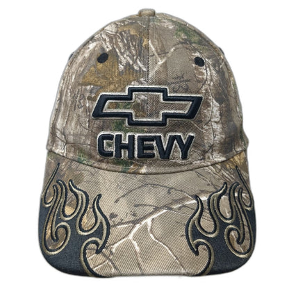 Signatures Chevy Baseball Cap Brown XL Camo Flames Bowtie Logo Stretch Fit Hat
