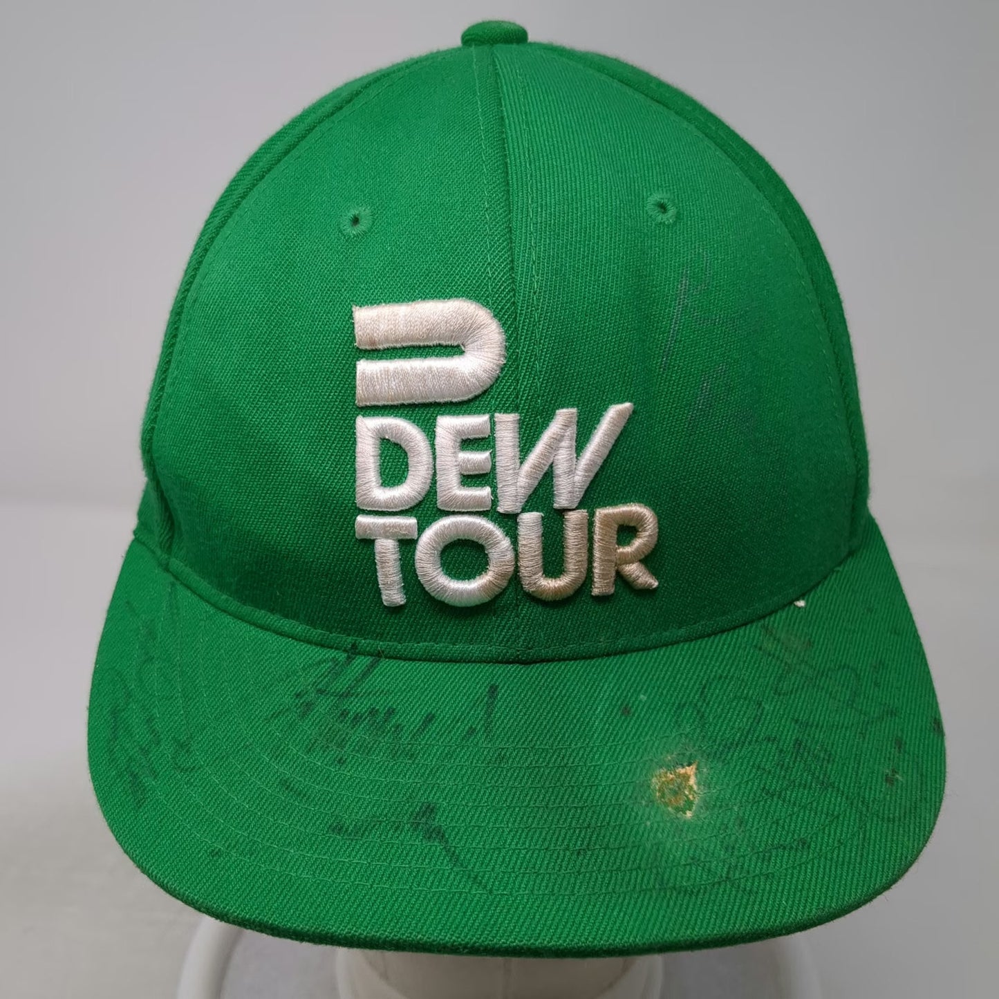 Flexfit Dew Tour Green 7 5/8 Baseball Cap Hat Autographed Signed Fitted Logo