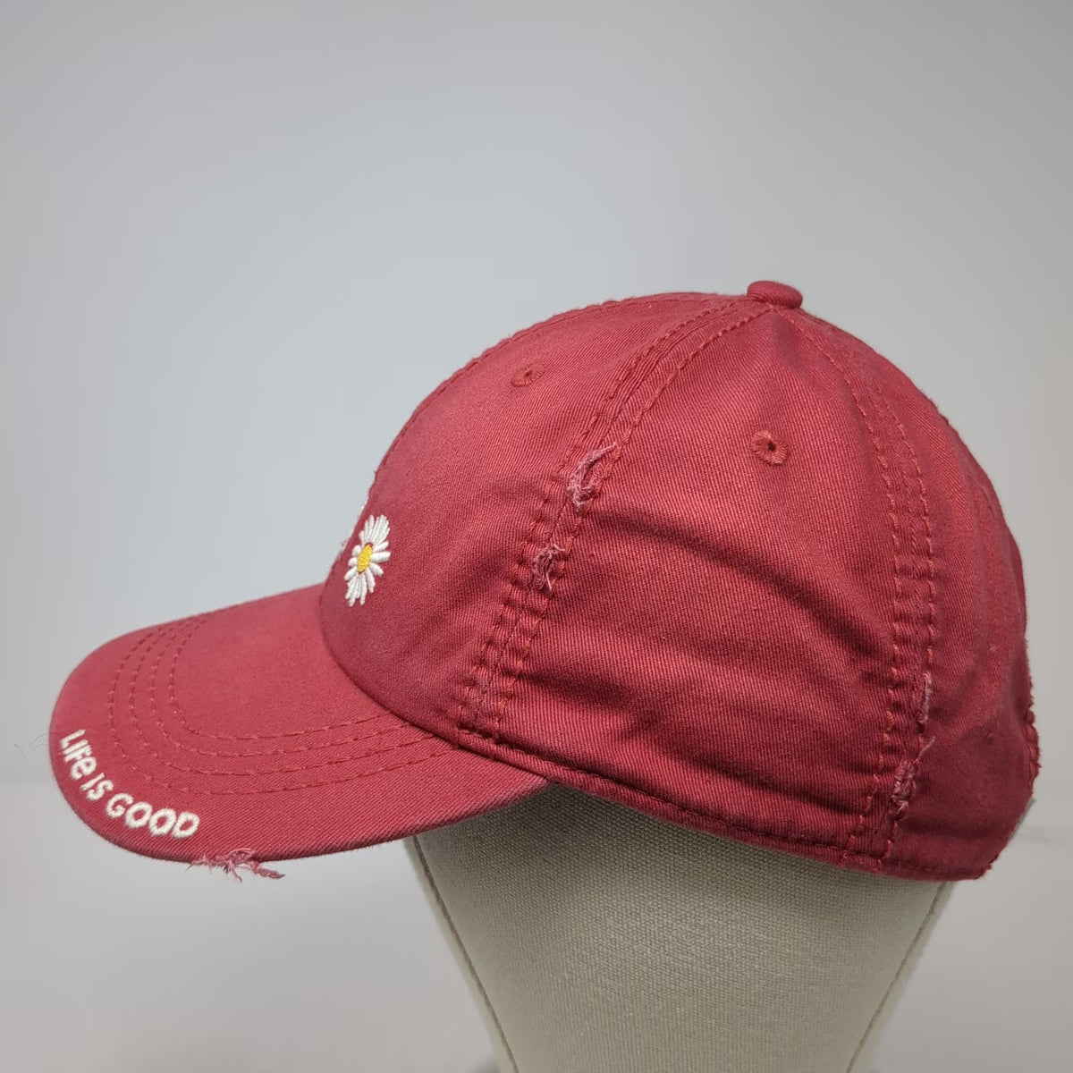 Life is Good Baseball Cap Red One Size Daisy Embroidered Cotton Slideback Hat