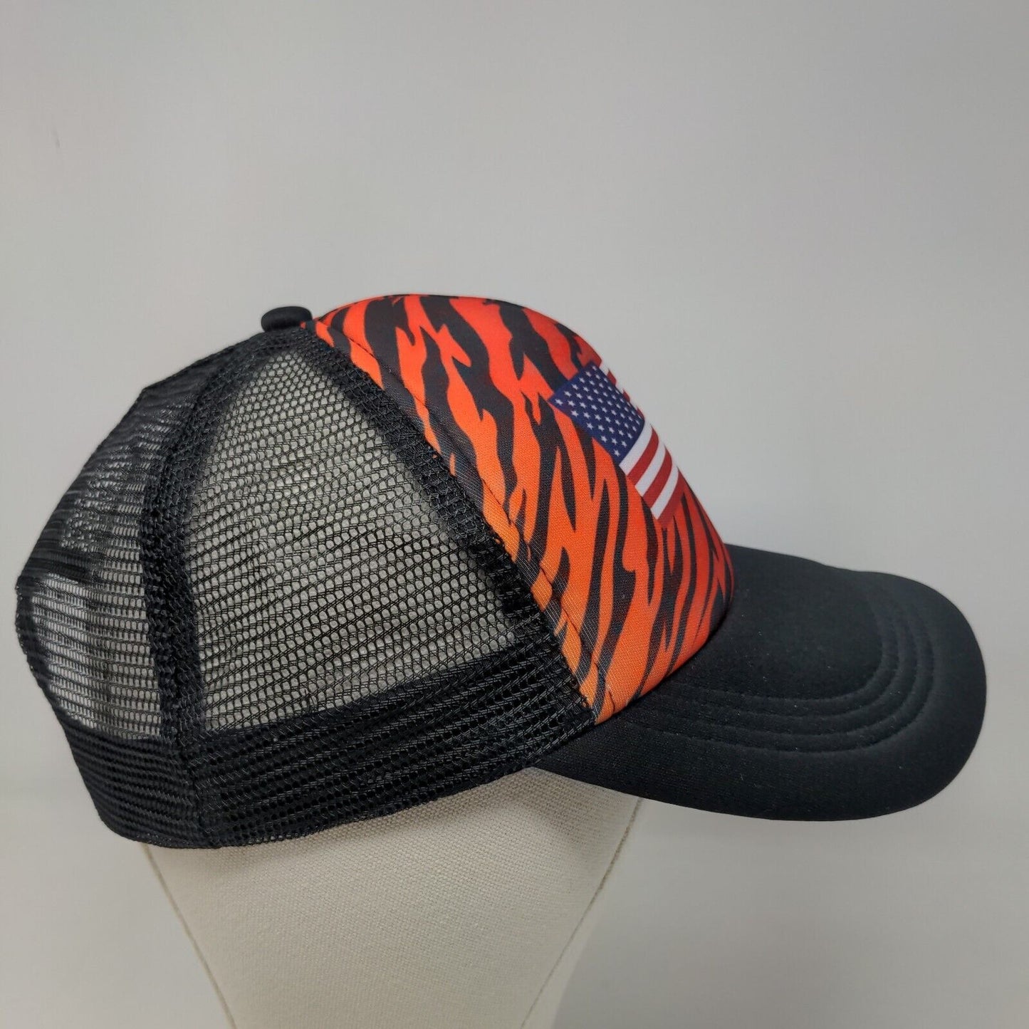 Unbranded Mens Snapback Mesh Back Hat Black Adjustable Graphic Flag Tiger Stripe